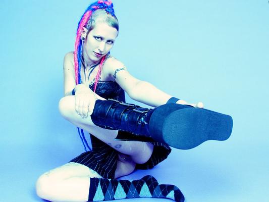 15P Tattooed Goth punk girl in schoolgirl skirt