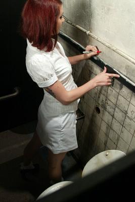 21P Ginger American Pinky Lee sucks and fucks a dildo through a hole in the toilet
