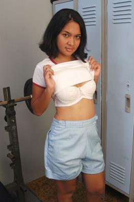 16P Asian first timer baring labia lips after undressing in locker room