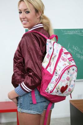 18P Wild American blonde Victoria White strips on her teacher's desc