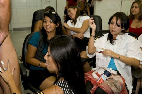 16P Clothed office chicks have fun on a crazy CFNM party with a stripper
