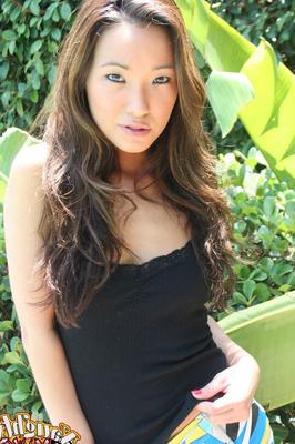 12P Petite Asian teen cups her small boobs after stripping naked in the garden