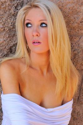 16P Sexy blonde model Emily gets wild & naughty in her tight white dress