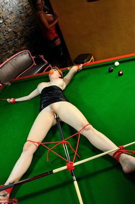 11P Busty chick forces a girl into lezdom sex on top of a snooker table