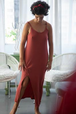 21P Cute teen with small boobs Adelina dresses in red undies and a red dress