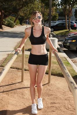 12P Leggy white girl April Grantham flashes no panty upskirts in public