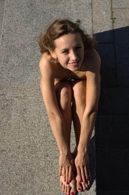 12P Slender teen strikes great nude poses on a harbour dock in a big city
