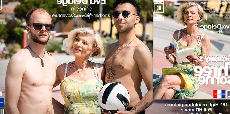 11P Modern grandma cougar Eva Delage gets two young to fuck her in a threesome