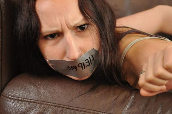 12P New Tied Virgin slut Bailey bound on her own couch