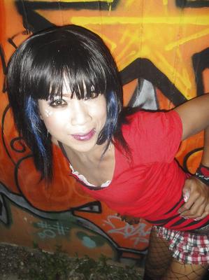 16P Cute Thai tranny teen Leena posing outdoors and getting really nasty