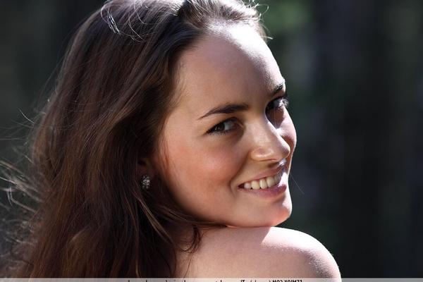 16P Brunette teen Anabelle rocks her firm boobs while modeling naked