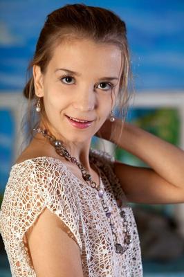 18P Cute glamour teen Alisabelle slips out of her sheer dress to swim naked