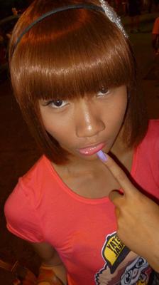 17P Red-haired Asian ladyboy lifts dress up to flash dick in public place