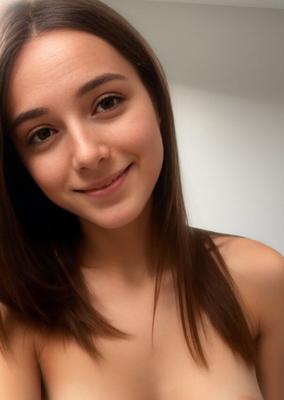 12P Beautiful brunette babe Ash Baby exposes her tiny tits and poses nude