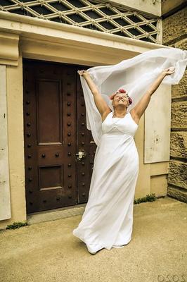 20P Blonde granny Savana models non nude in a long white gown