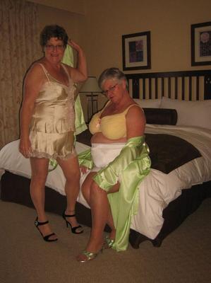 20P Fatty mature Girdle Goddess & her horny friend stripping to lick hard nipples