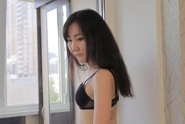 20P Petite Japanese girl Akuma Loli looses her tiny tits from a black bra