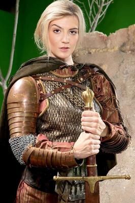 16P Blonde female Amanda Tate strips off her medieval cosplay outfit