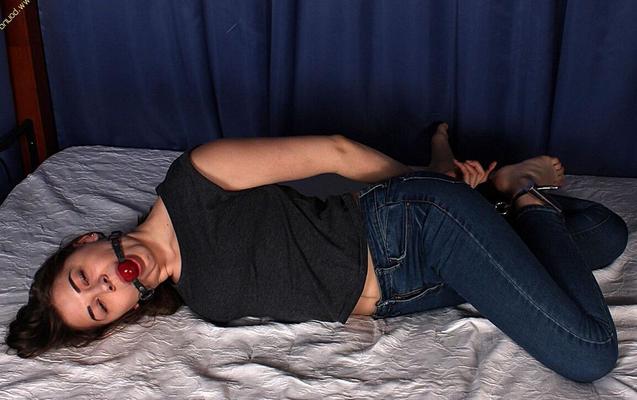 16P Bound Feet Rose hogtied on bed
