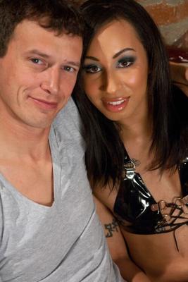 15P Skinny Ebony tranny Honey FoXXX destroying a guy with her thick schlong
