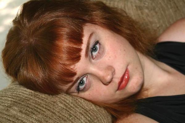 16P Natural redhead Sawyer cups her big boobs after getting naked for first time