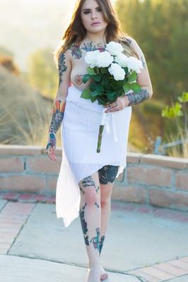 15P Fully tattooed Farrah Paws gets naked outside to show off body art & big boobs