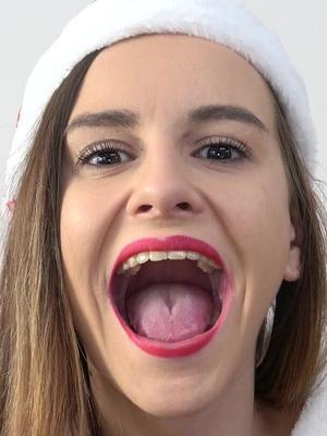 16P Hottie in a Xmas outfit opens her mouth & gets her teeth checked by a dentist
