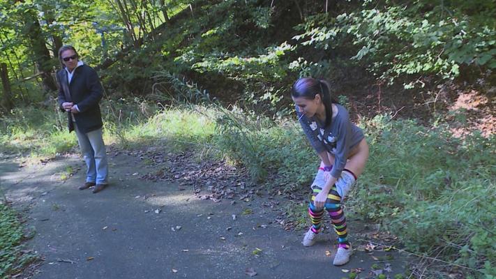 17P Tiny German teen in thigh high socks gets fucked in woods by an old man