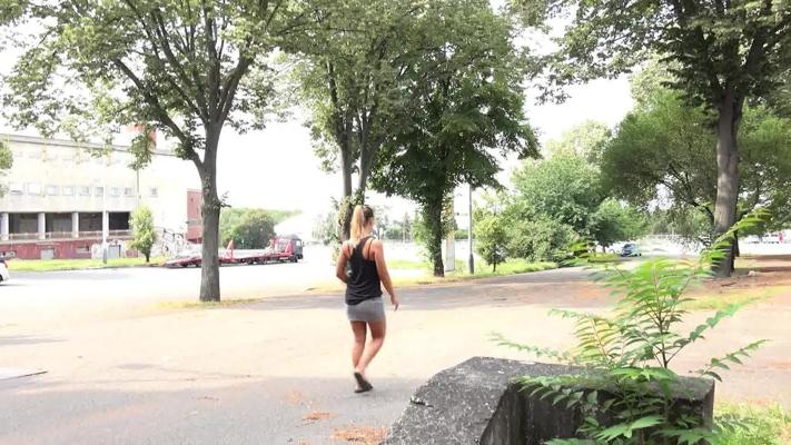 15P Solo girl Naomi Bennet takes a piss in public while wearing a miniskirt