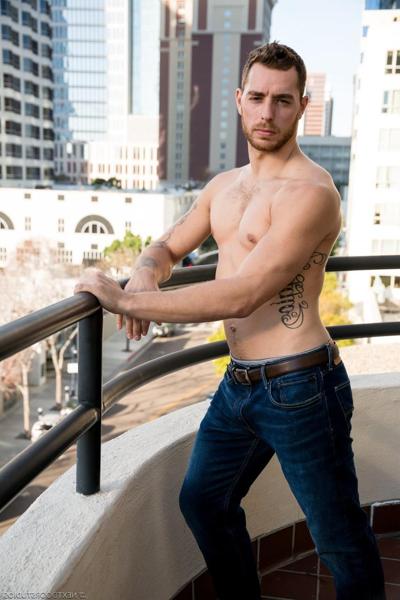 20P Sexy tattooed gay brunette Carter Woods undresses & poses naked