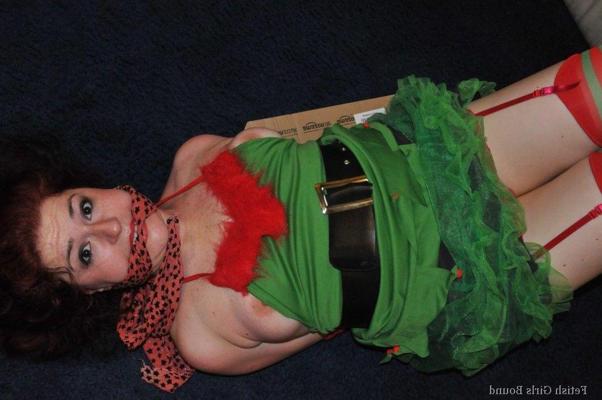16P White girl is gagged and tied up while wearing an Elf outfit
