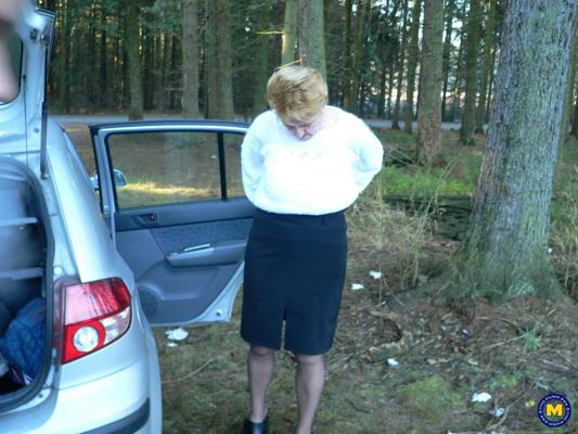 20P Slutty granny with big tits Patrice gets facialed by two horny boys outside