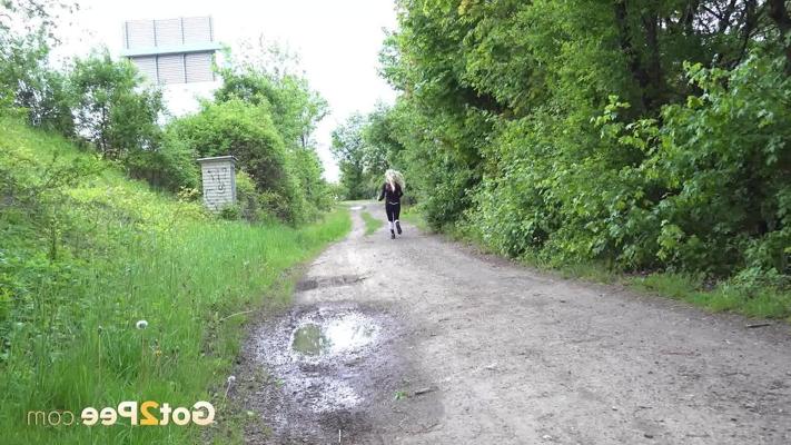 15P Blonde girl Victoria Pure squats for a piss on a country lane