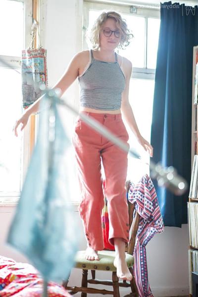 16P Nerdy blonde amateur Manon caught dressing herself on hidden camera
