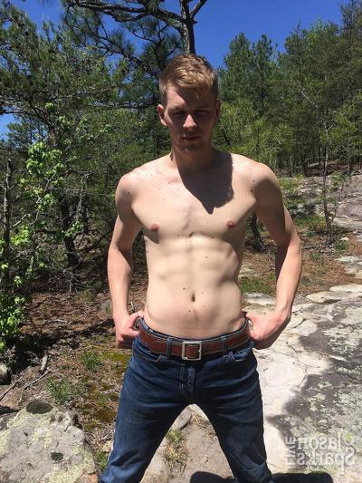 20P Bored gay hottie Ty Thomas strips in nature and shows his lean body & big dick