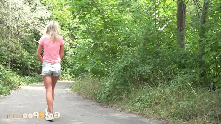 15P Blonde girl Claudia Macc gets caught taking a badly needed pee out in nature