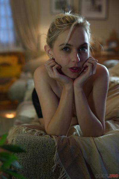 12P Hot blonde Chloe Toy goes topless while sporting a girdle and nylons
