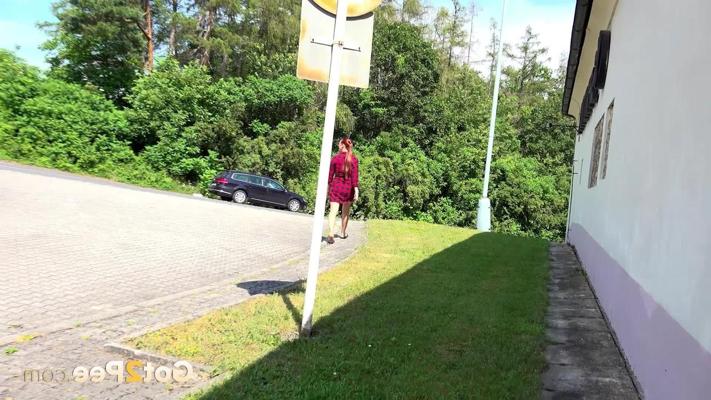 15P Caucasian girl Morgan takes a badly needed piss in a public location