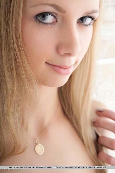 18P Long haired teen Augusta Crystal models totally naked in front of a mirror