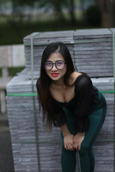 20P Pretty Asian model with glasses Elena poses in her hot blouse and pants