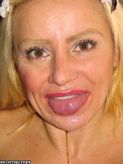 17P Blonde chick with fake tits pushes cum out her mouth after getting banged