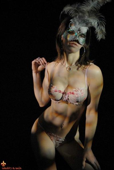 12P Caucasian showgirl models in her bra and panty ensemble