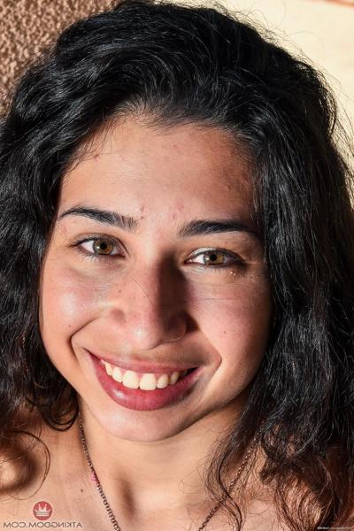 20P Sweet curly haired Latina Nataly Lopez shows her trimmed pink pussy close up