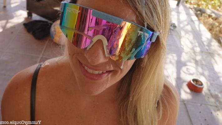 10P Blonde MILF Lilly takes a cumshot on her sunglasses during outdoor sex