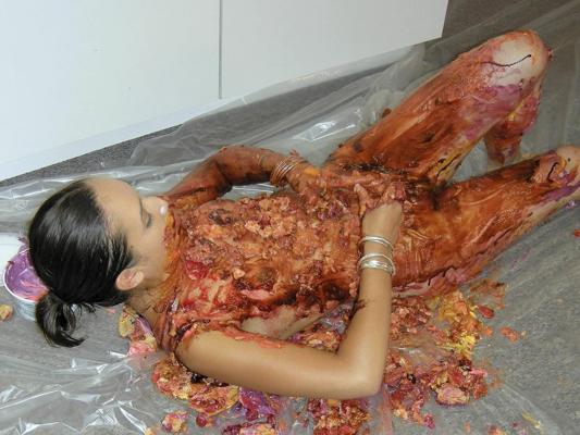 20P Petite Asian Miko Starr covers her hot body with pies and chocolate sauce