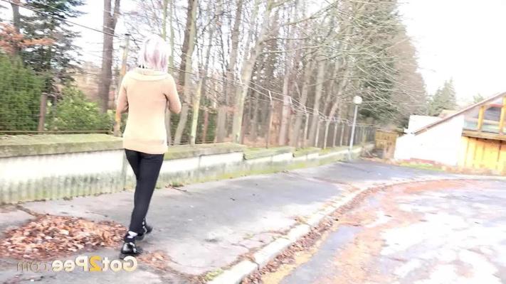 15P Platinum blonde Lilly takes a badly needed piss on a public street