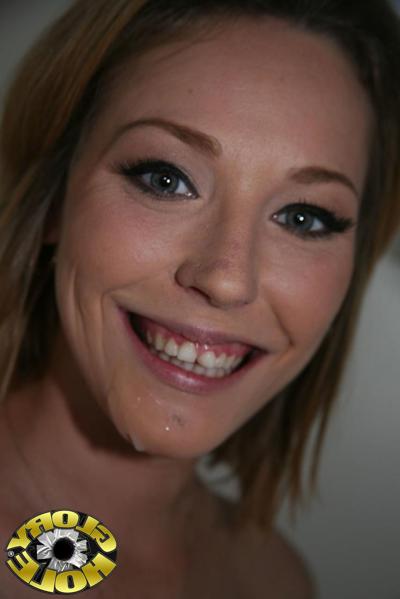 20P Hottie Nikki Mae sucks a BBC through a gloryhole and takes spunk on her face