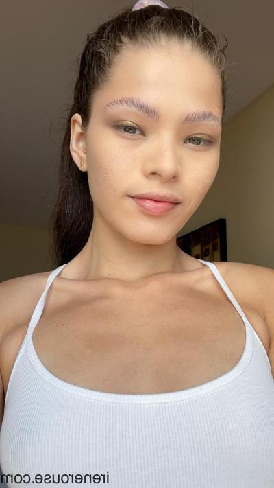 15P Cute skinny Latina Irene Rouse shows her suckable nips and poses
