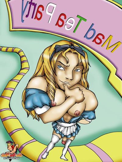 12P Cartoon man in an Alice outfit fucks a curvaceous shemale in Wonderland