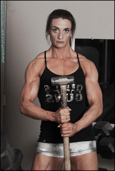 15P Bodybuilder Carrie Rapp models a little black dress before pumping iron